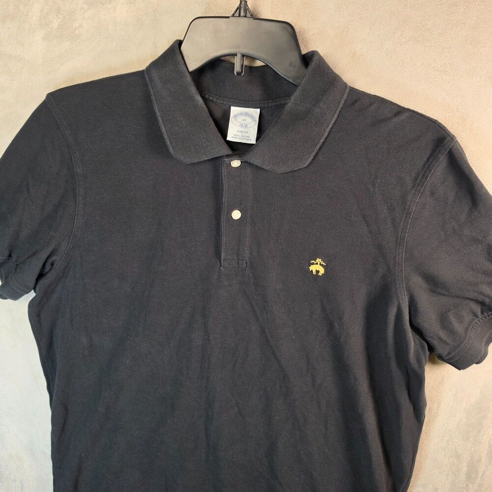 Brooks Brothers Men's Polo Shirt Black Golden Fleece Logo Slim XL Short Sleeve